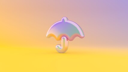 3d rendering colorful vibrant symbol of umbrella on colored background