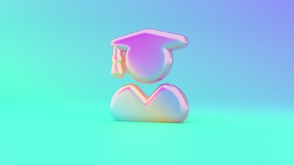 3d rendering colorful vibrant symbol of user graduate on colored background