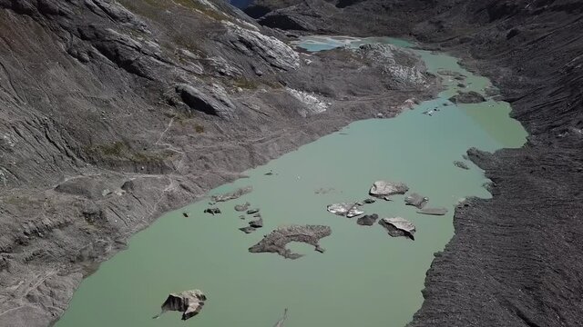 Flight over Grossglockner glacier moraine, Austria