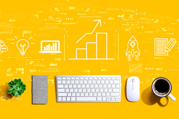 Business growth analysis with a computer keyboard and a mouse