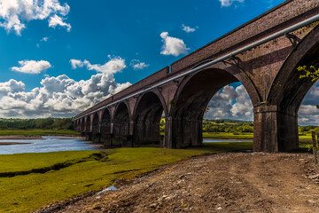 A view of the Hendy viaduct crossing the river Loughor at Pontarddulais, Wales in the summertime
