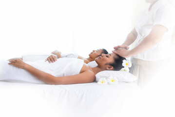 Portrait of asian woman laying down relax  with massage in spa salon