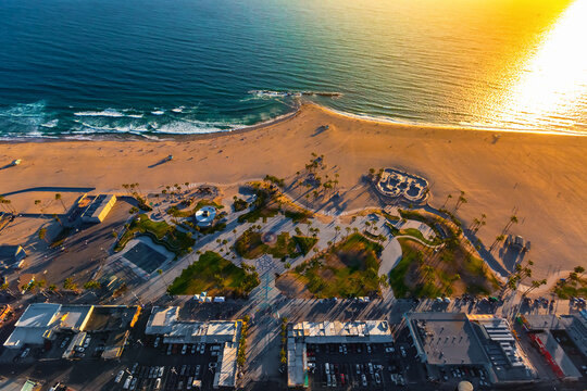 Aerial view of the beach in Venice Beach, CA