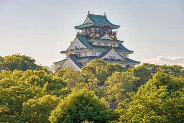 Beautiful old Osaka Castle, one of the most famous symbols of Osaka and Japan