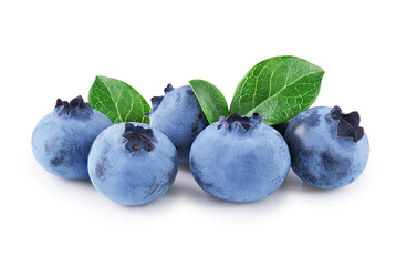 Blueberries with leaves isolated on white background 