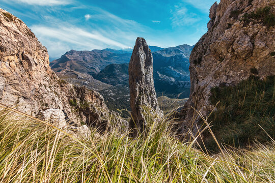 Rocky landscape of the “Serra de Tramuntana” mountains range in Majorca.