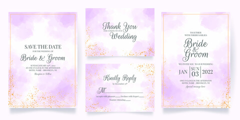 wedding invitation card template set with watercolor decoration