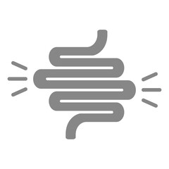 Fototapeta premium Intestine with acute pain grey icon. Ulcerative colitis, bloating symbol.
