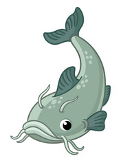 Vector illustration with cute catfish on a white background. Picture with a fish.