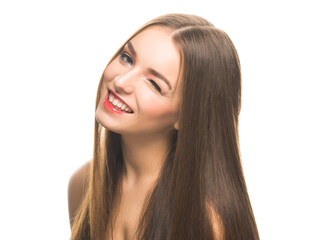 Fototapeta premium Young beautiful model with make up blinking and smiling at camera isolated on white.
