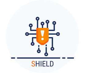 Flat Icons Style. Hacker Cyber crime attack Shield for web design.