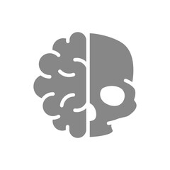 Human brain with skull gray icon. The main organ of the central nervous system symbol