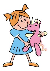 girl and unicorn, vector illustration on white background