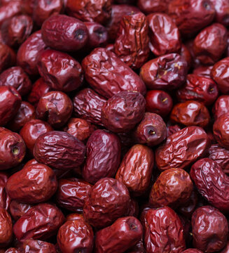 Dried red Chinese dates in market