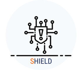 Line Icons Style. Hacker Cyber crime attack Shield for web design.