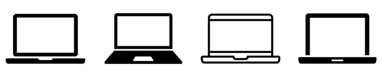 Laptop icons set. Laptop different style. collection Laptops or notebook computer. Flat and line icon - stock vector.