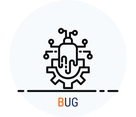 Line Icons Style. Hacker Cyber crime attack BUG for web design.