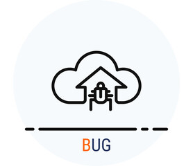 Line Icons Style. Hacker Cyber crime attack BUG for web design.