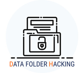 Line Icons Style. Hacker Cyber crime attack Data Folder Hacking for web design.