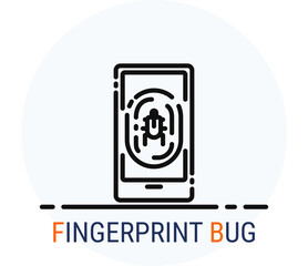Line Icons Style. Hacker Cyber crime attack Fingerprint Bug for web design.