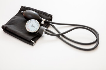 Medical sphygmomanometer isolated on white background, closeup view.