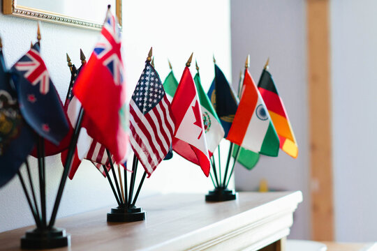collection of miniature flags from various countries