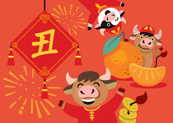 bull Chinese new year celebration. Chinese character for translation year of ox