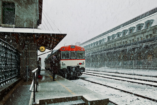 Snowing in Canfranc Railway Station