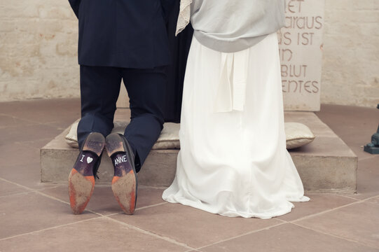 Marriage - Love wedding promise on man's sole of a shoe