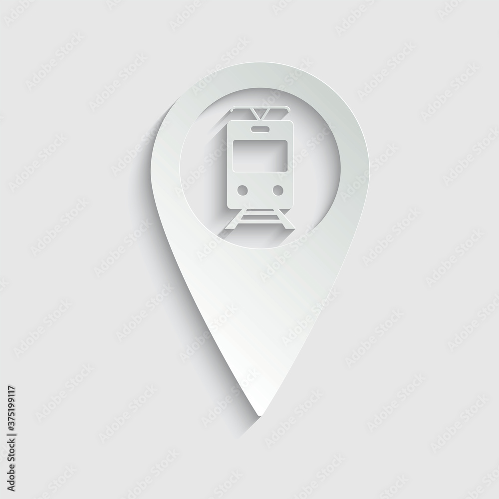 Poster paper tram icon on map pointer sign navigation symbol