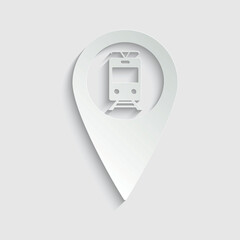 paper tram icon on map pointer sign navigation symbol
