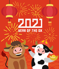 bull Chinese new year celebration. Chinese character for translation year of ox