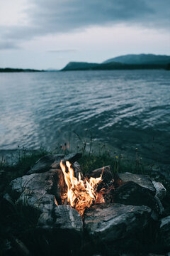 Campfire at a Lakeshore