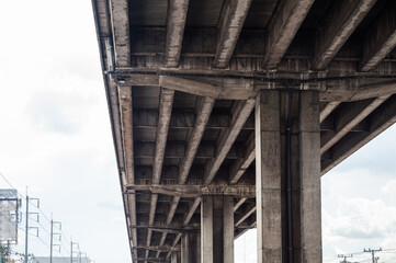 Elevated highway structure and concrete pillar in Bangkok city