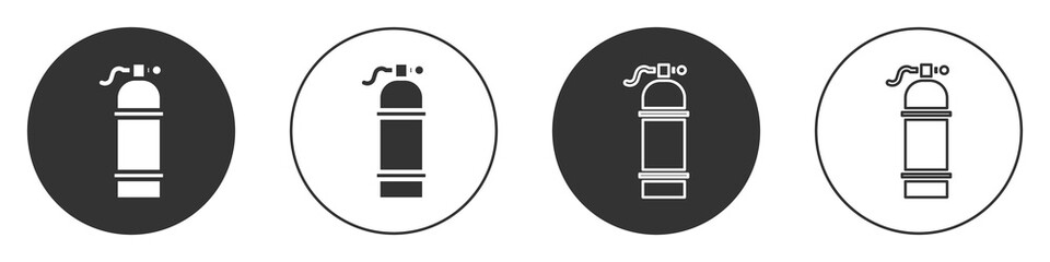 Black Aqualung icon isolated on white background. Oxygen tank for diver. Diving equipment. Extreme sport. Sport equipment. Circle button. Vector Illustration.
