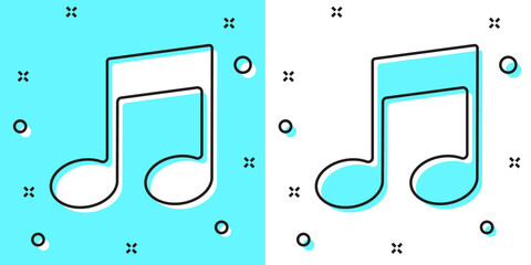 Black line Music note, tone icon isolated on green and white background. Random dynamic shapes. Vector Illustration.