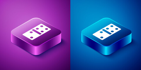 Isometric Domino icon isolated on blue and purple background. Square button. Vector Illustration.