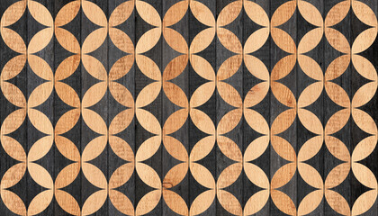 Rustic black and brown wooden wall with geometric pattern. Wood texture background.