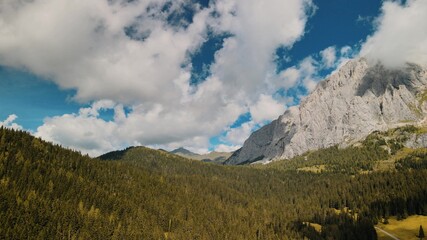 Fototapeta premium Aerial view of Italian Dolomite Mountains in summer season. Val Visdende and Mount Peralba