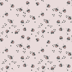 Vector floral seamless pattern with small scattered fantasy flowers, buds. Simple abstract botanical texture. Ditsy background. Liberty style wallpapers. Cute repeat design for decor, textile, fabric
