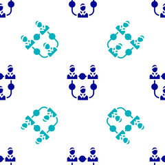 Blue Project team base icon isolated seamless pattern on white background. Business analysis and planning, consulting, team work, project management. Vector.
