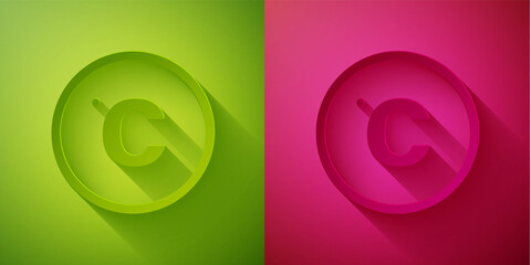 Paper cut Celsius icon isolated on green and pink background. Paper art style. Vector.