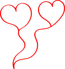 Two red hearts - contour drawing for emblem or logo. Template for a greeting card for Valentine's day, romantic sign of lovers.