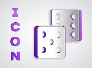 Paper cut Game dice icon isolated on grey background. Casino gambling. Paper art style. Vector.