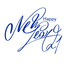 Happy New Year 2020. Handwritten blue letters on a white background. Vector illustration