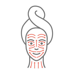 Woman face with drawn massage lines. Facial yoga icon