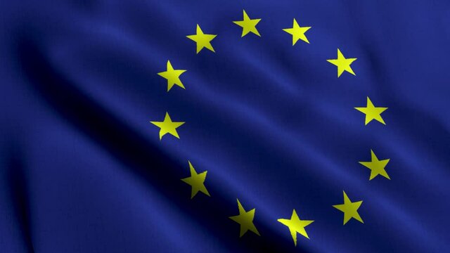 EU Satin Flag. Waving Fabric Texture of the Flag of EU, Real Texture Waving Flag of the European Union