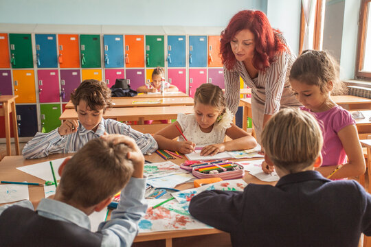 Children Drawing in Art Class