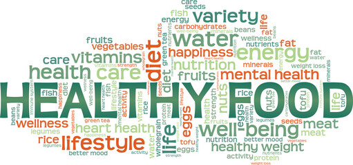 Healthy food vector illustration word cloud isolated on a white background.