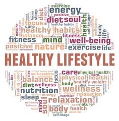 Healthy lifestyle vector illustration word cloud isolated on a white background.